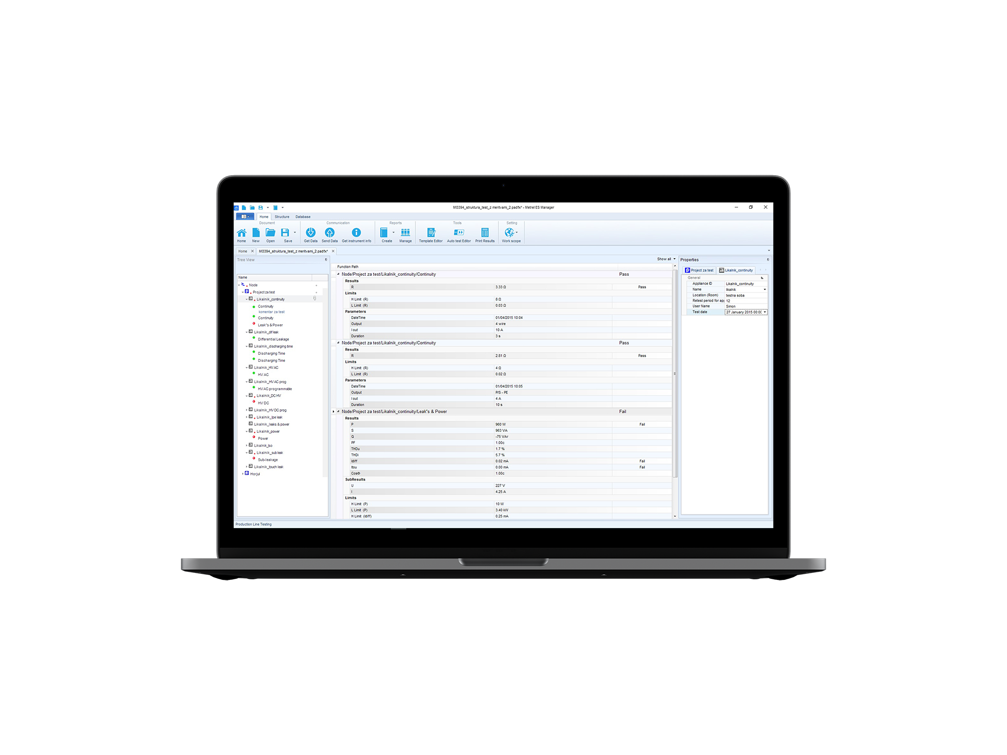 Metrel Software Mockup softwaru pro přístroje Metrel